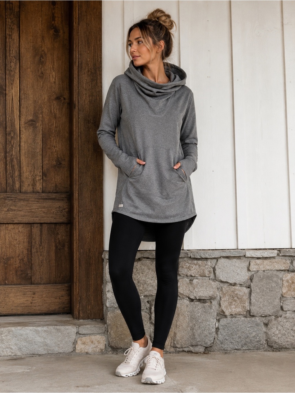 DESO Phipps Hoodie Large Iron Gray Open Back Cowl Neck Pullover USA